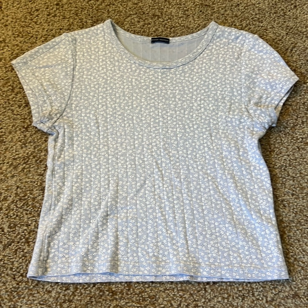 Brandy Melville Striped Blue and White Floral Shirt